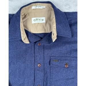 Orvis Shirt Mens Large Blue Wool Blend Button Up Casual Flannel Heavyweight Soft